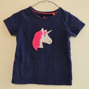 Mini Boden Navy Blue Unicorn Applique T Shirt Kids Size 3-4 Years
